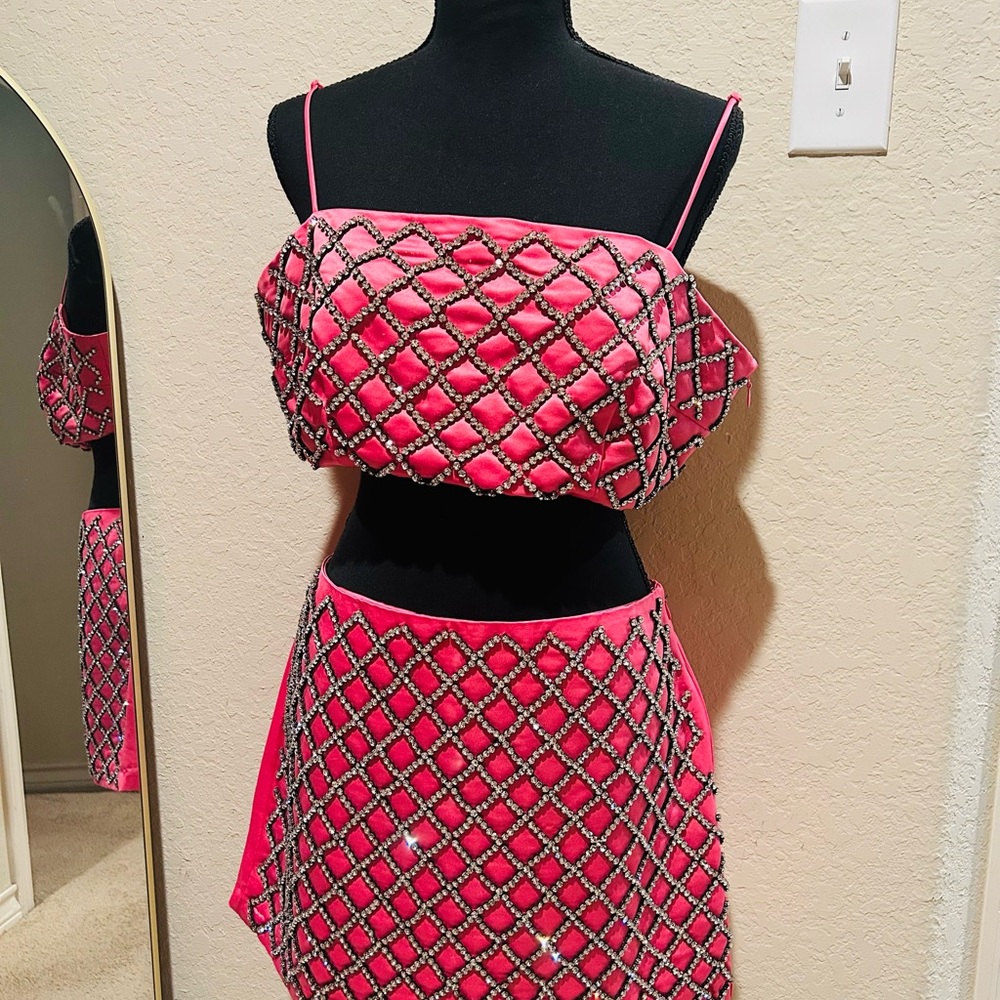H&M Pink Silver Embellished Mini Skirt Cocktail